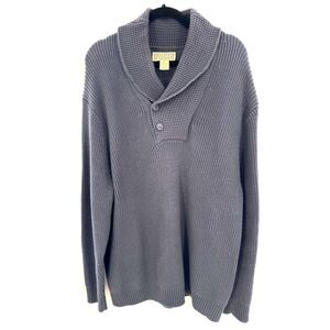 DULUTH TRADING CO Brigadier Shawl Collar Blue Knit Sweater Size XL